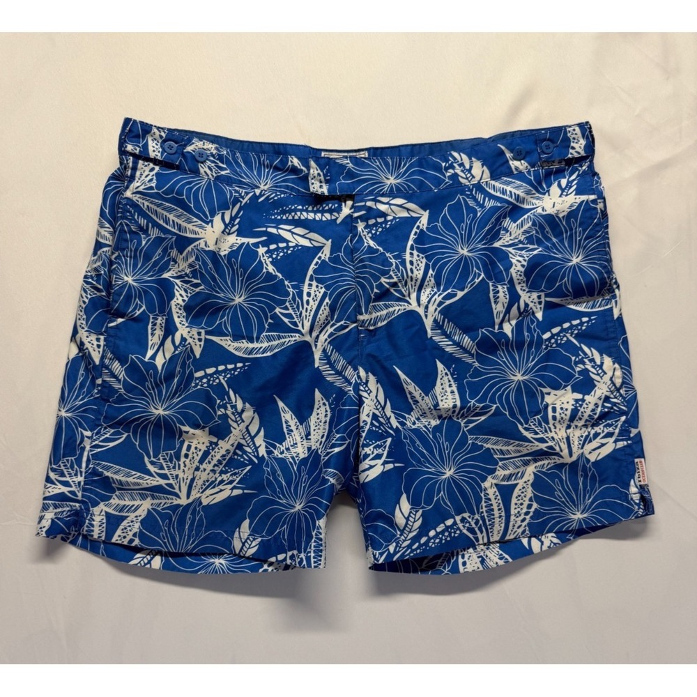 Ibiza Ocean Club Swimwear Trunks Board Shorts Mens 36 Blue Hibiscus Floral Print